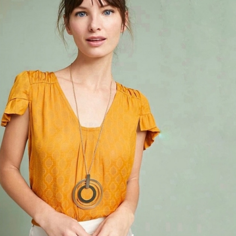NWOT Anthropologie Maeve Marigold Hailey Flutter Sleeve Top - Size M